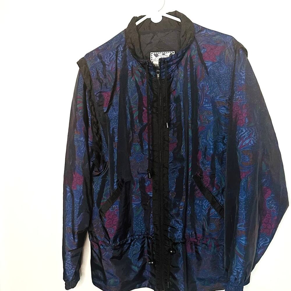 Vintage Sunterra Blue Purple Nylon Front Pockets Windbreaker size Extra Large